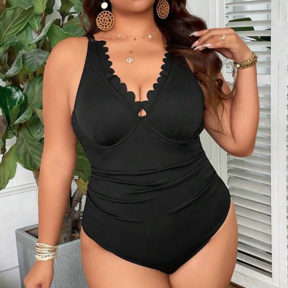 Black Scalloped One-Piece Swimsuit